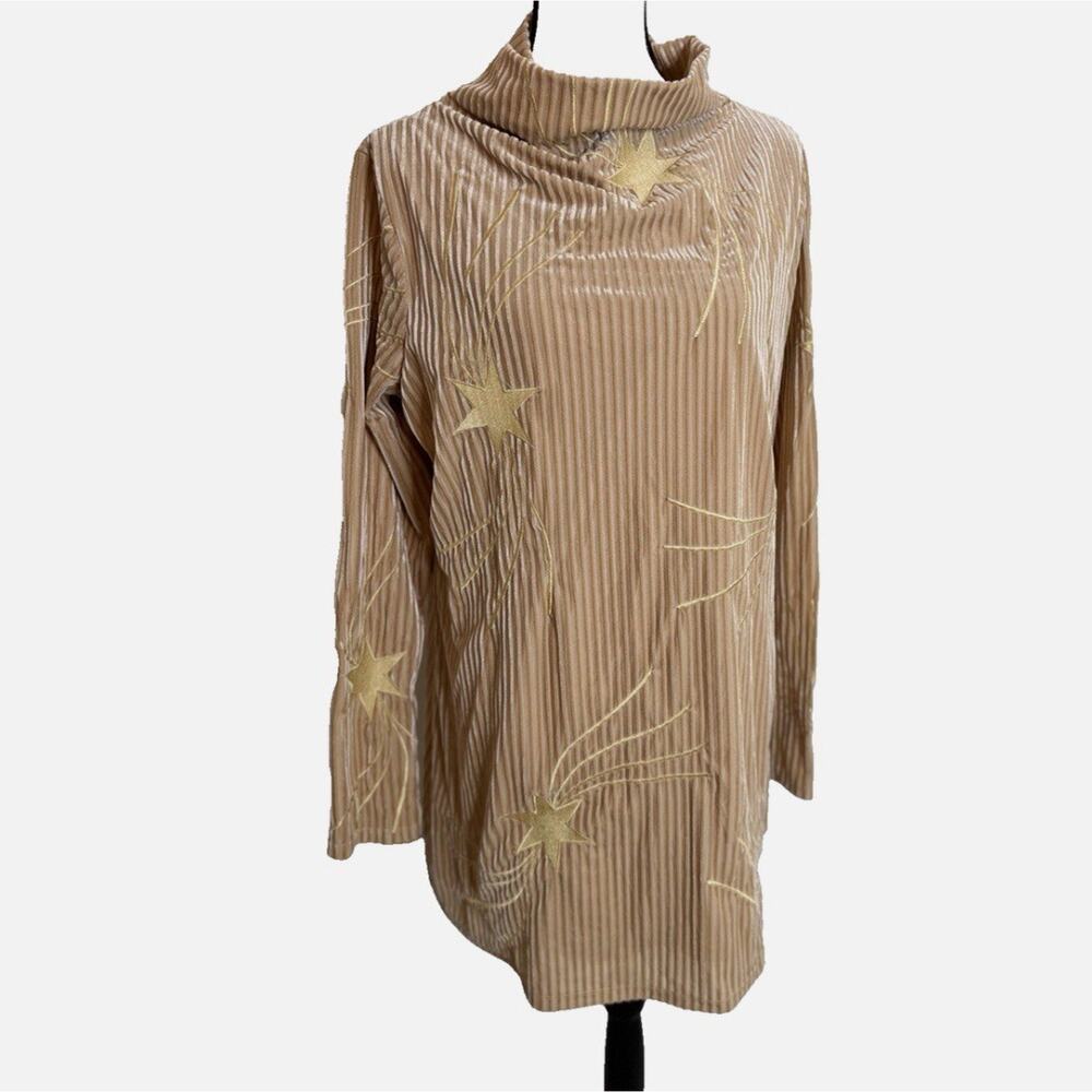 Judith March Onyx Starlet Dress tan Velvet Shooting Star Mini 70’s Boho Sz L Ag1